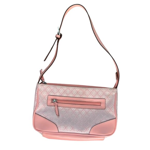 Y2K Liz Claiborne Canvas Faux Leather Shoulder Bag PinkCoquette Barbiecore - Picture 1 of 16